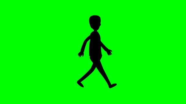 シルエットの男は緑色の画面のアニメーションの ビデオにサイクルを歩く — ストック動画