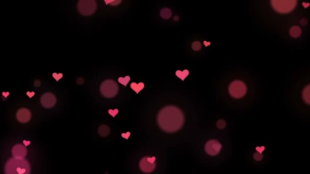 心形粉红色五彩纸屑飞溅与 Bokeh 背景视频运动 情人节花瓣的心脏五彩纸屑掉落 心脏图案背景动画 — 图库视频影像