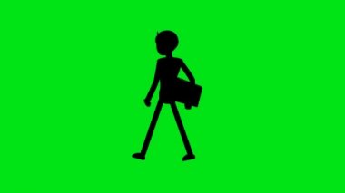 Yeşil arka plan loopable videoda yürüyen siluet iş adam. Erkek karakter yürüyüş döngüsü animasyon ile yeşil perde