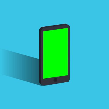 Vektör 3 boyutlu gerçekçi cep telefonu. Yeşil ekran ve orijinal tasarımı olan akıllı telefon