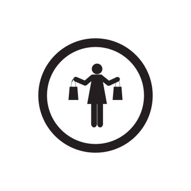 Kız alışveriş vektörünün işareti. Kadın alışveriş ikonu..