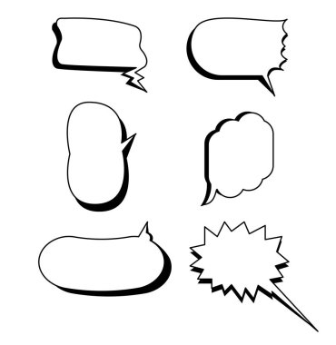 Çizgi roman konuşma kutuları izole edilmiş beyaz arkaplan ile vektör belirledi. Çizgi film baloncukları ayarlandı.