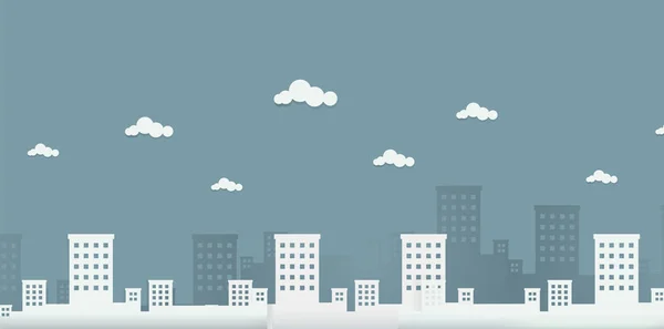 Cityscape Com Nuvens Papel Origami Estilo Vetor Ilustração — Vetor de Stock