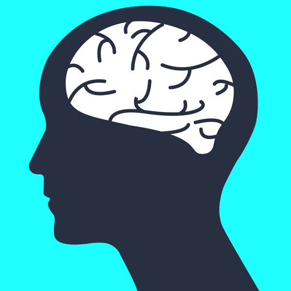 Silhuett Mänskligt Huvud Med Enkel Hjärnvektor Mänsklig Hjärndesign Kreativ Tänkande — Stock vektor