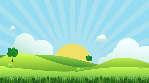 Paysage Prairie Avec Herbe Premier Plan Illustration Vectorielle Champ Vert — Image vectorielle