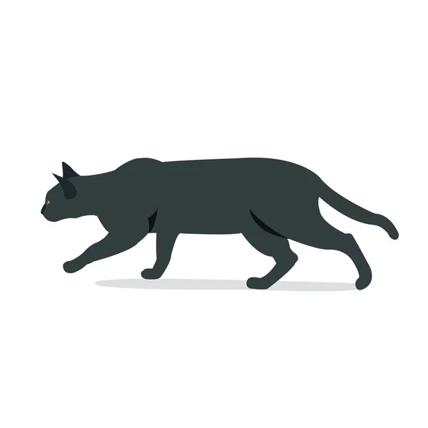 Gato Negro Cazando Con Fondo Blanco Aislado Vector Illustration Black — Vector de stock