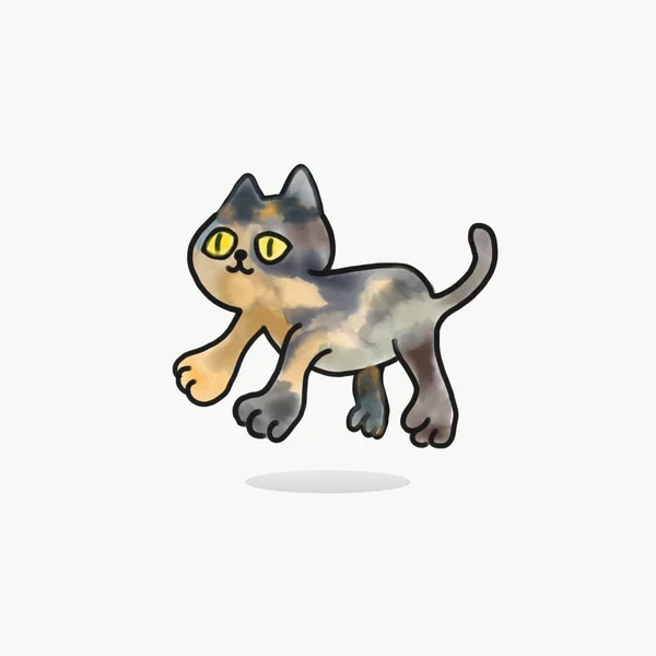 Cute cat painting illustration.Kitty jump on white background.Cat design illustration