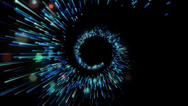 Spirale Bleue Brillante Abstraite Lumières Particules Obscur Filaire Animation Fond — Video