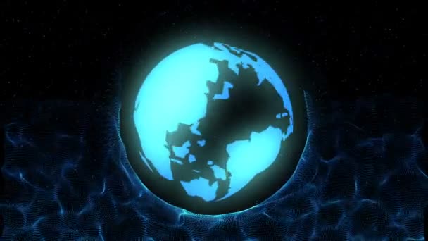 Abstrakte Leuchtende Blaue Planet Mit Bestimmten Bewegungsvideo Funkelndes Blaues Globus — Stockvideo