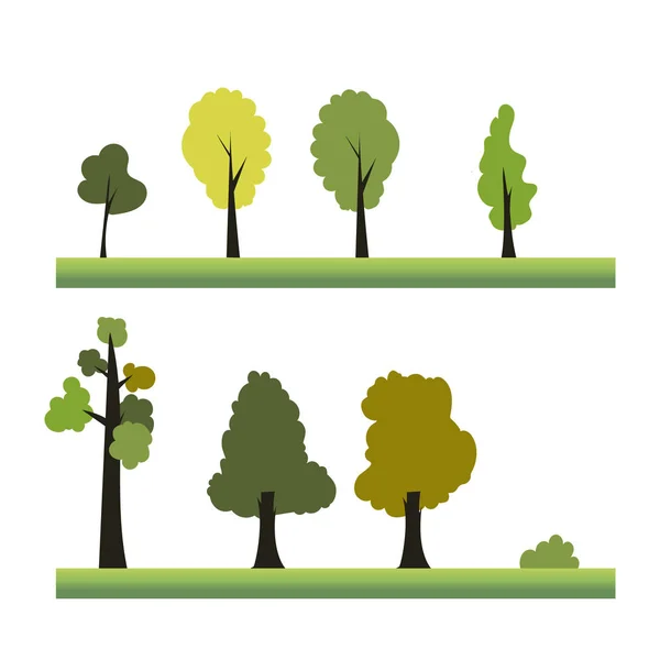 Plano Árbol Diseño Elemento Ilustración Conjunto Vector Plant Conjunto Grass — Archivo Imágenes Vectoriales