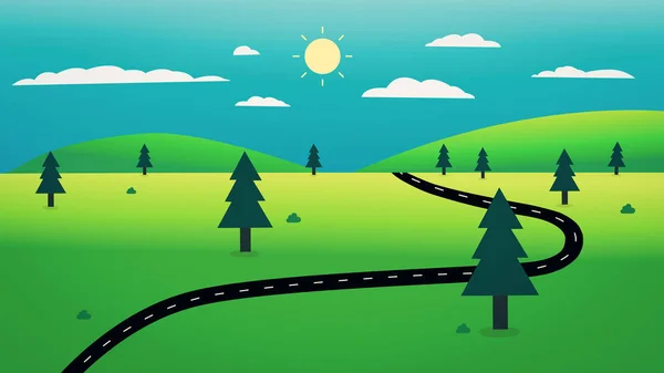 Landweg Met Natuurlandschap Hemel Achtergrond Illustratie Prachtige Natuur Scene Design — Stockfoto
