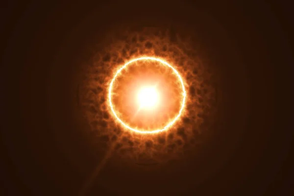 火効果イラストのリング 抽象的な太陽は デジタルレンズフレアライトブラックの背景でバースト 空間に抽象的な自然レンズフレアをデザインします レイの背景 — ストック写真