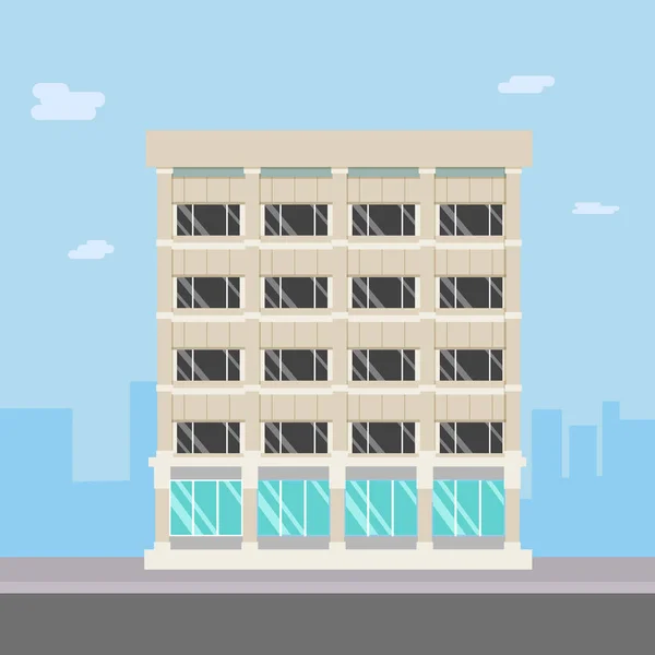 Edificio Diseño Plano Con Paisaje Urbano Compadny Calle Principal Ciudad — Vector de stock