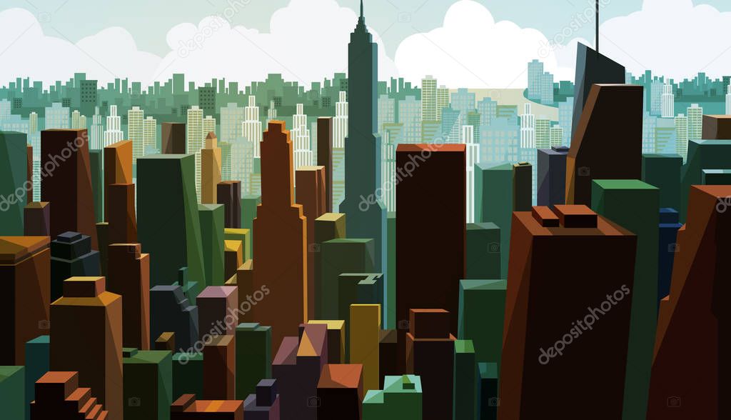 Aerial view of a Downtown capital.Cityscape view with tower design.Panorama of Business district with high building.Scenic business Town .Skyline city aerial view with urban.Vector illustration