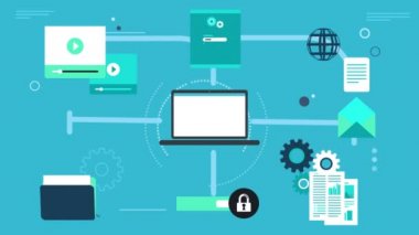İnternet, iletişim ve sosyal medya kavramlarını bir ağ üzerinde 2d animasyon hareket grafik tasarım Hd.Concepts Cloud depolama bağlayan dizüstü bilgisayar ile. Aygıtlar ve elemanlar ile sunucu odası için analiz altyapısı