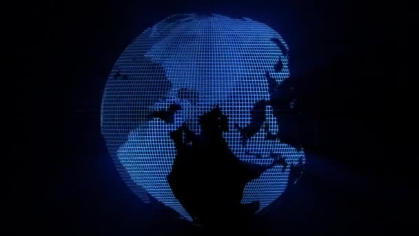 Grille Bleue Terre Tournant Sur Espace Vidéo Globe Bouclable Mouvement — Video