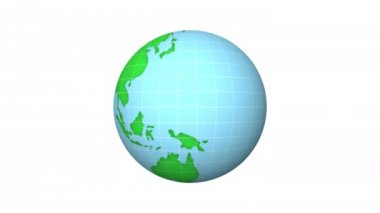 Döngü toprak animasyon. Izgara hattı ile dönen dünyanın karikatür animasyon. Alfa kanalı ekleyin. Dünya animasyon looped.green globe beyaz arka plan.4k video 