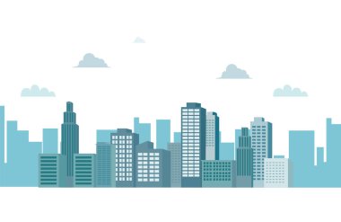 Bulutlar ve gökyüzü izole beyaz arka plan vektör illüstrasyon ile Cityscape. Siluet bina arka plan.şehir peyzaj.modern şehir ve kentsel sahne.