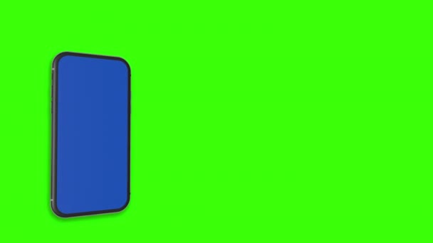 Mouvement 3d Smartphone montrant la conception avec du bleu à l'écran et fond d'écran vert pour la couleur matte.Black Phone Écran bleu vide.Téléphone isolé sur fond vert 