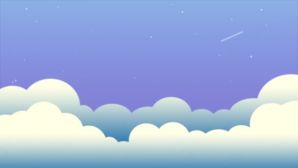 Rainbow Night Sky Clouds Stars Cartoon Motion Graphic Nature Colorful — Stock Video