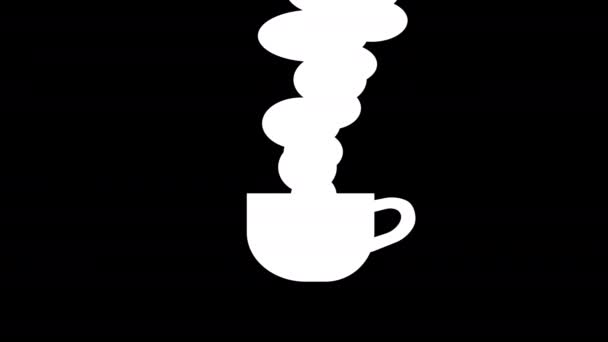一杯咖啡 黑色背景上冒烟 咖啡时间概念 咖啡杯标志动画和烟雾 剪影杯咖啡和烟雾运动 — 图库视频影像