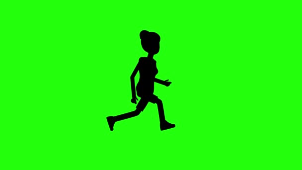 Silueta Mujer Corriendo Sobre Fondo Verde Looped Corriendo Woman Exercise — Vídeo de stock