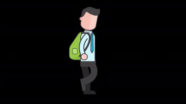 Karikatür Adam Yürüyüş Döngüsü Alfa Kanal Ile Animasyon Döngülü — Stok video