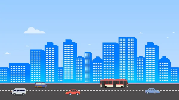 Stadtbild Mit Autos Auf Der Straße Und Himmel Hintergrund Vektorillustration — Stockfoto