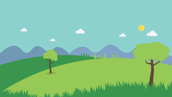 Nature Landscape Summer Background Flat Design Vector Scene Nature Hills — стоковый вектор