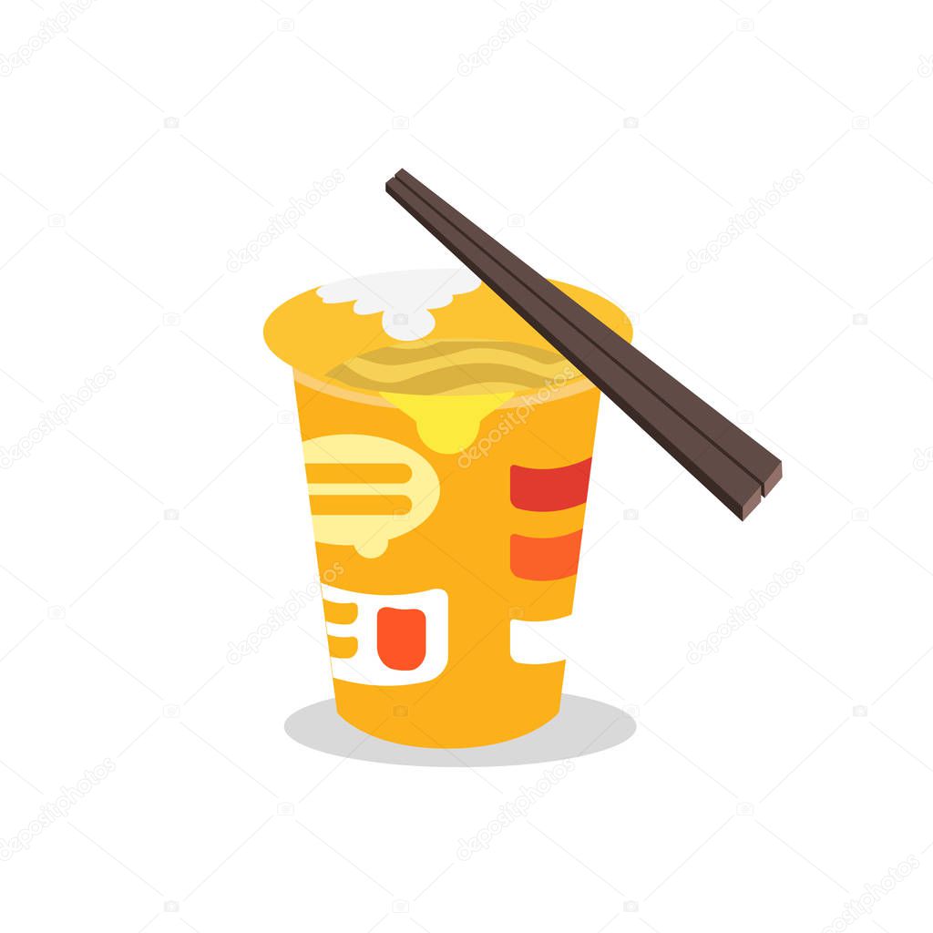 Spicy Cup noodle with Chopstick flat design vector.