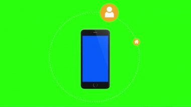 Yeşil ekran arka plan ile ekranda simgeler eleman hareket grafik ve el dokunmatik ile Akıllı Telefon