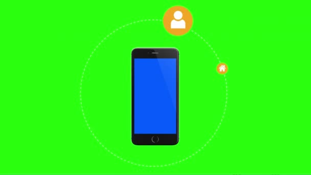 Smartphone Com Ícones Elemento Movimento Gráfico Toque Mão Tela Com — Vídeo de Stock