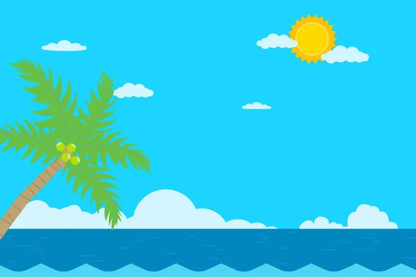 Léto Nebe Pozadí Tropická Scéna Oceánem Kokosový Kořenový Strom — Stockový vektor