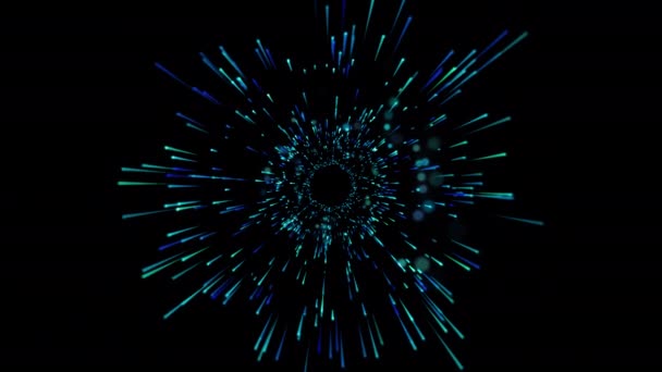 中心运动的色彩斑斓的圆形框架 蓝色速度线对抽象背景的影响 — 图库视频影像