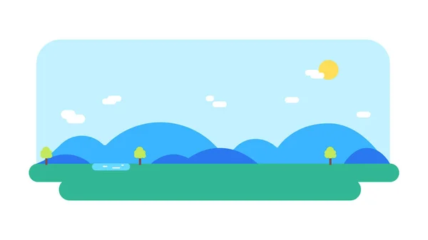 Paisaje Natural Con Fondo Río Colinas Sol Cielo Ilustración Vectorial — Vector de stock