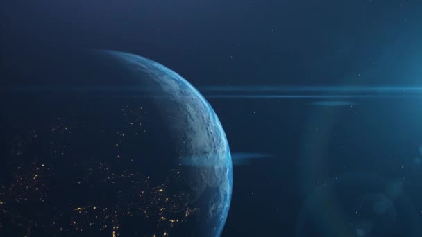 Планета Землі Оптичною Лінзою Спалахує Космосі Рухомий Глобус Хмарами Сонячним — стокове відео