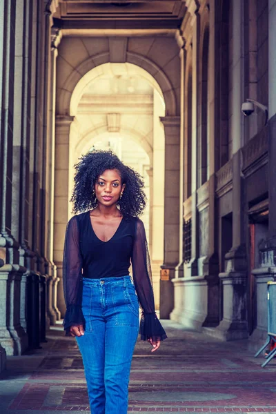 Afro Saç Modeli Genç Afrikalı Amerikalı Kadın Üniversite Öğrencisi Kafes — Stok fotoğraf
