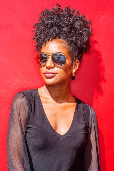 New York Genç Afro Amerikan Kadın Portresi Uzun Kollu Örgü — Stok fotoğraf