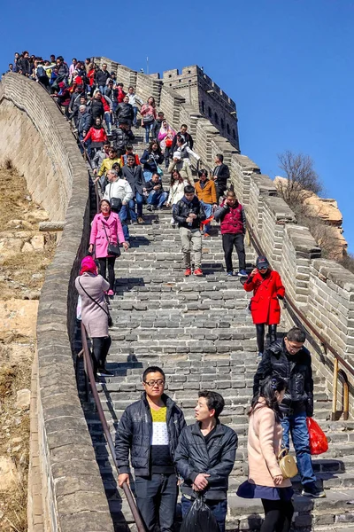 Badaling China March 2016 Great Wall China Tourists Visiting Great — Stock Photo, Image