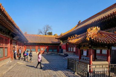 Beijing, Çin - 11 Mart 2016: yasak şehir. İnsanlar yasak şehir ziyaret, sonuna Qing Hanedanı Çin İmparatorluk Sarayı Ming Hanedanı üzerinden yapıldı.