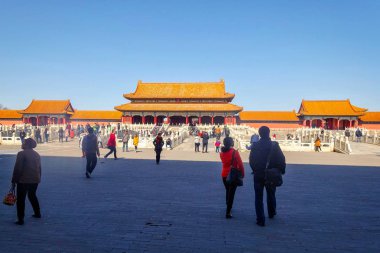 Beijing, Çin - 11 Mart 2016: yasak şehir. İnsanlar yasak şehir ziyaret, sonuna Qing Hanedanı Çin İmparatorluk Sarayı Ming Hanedanı üzerinden yapıldı.