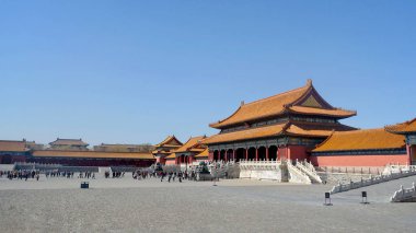 Beijing, Çin - 11 Mart 2016: yasak şehir. İnsanlar yasak şehir ziyaret, sonuna Qing Hanedanı Çin İmparatorluk Sarayı Ming Hanedanı üzerinden yapıldı.