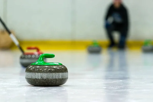 Primo Piano Una Situazione Gioco Curling — Foto Stock