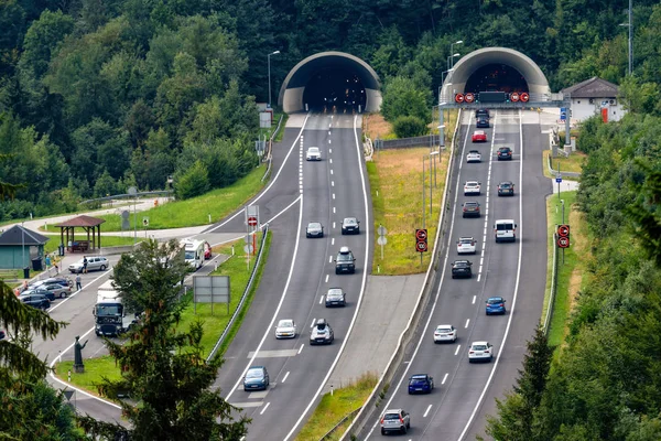 Beautiful View Mountains Entrance Autobahn Tunnel Village Werfen Austria — Stock Photo, Image