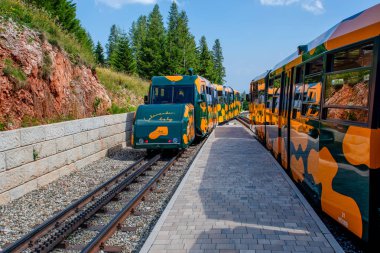 Puchberg, Avusturya, - 9 Ağustos 2018: raf Schneeberg dağ yolunda Salamander adlı Tren İstasyonu