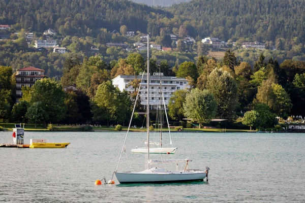 Worthersee Österreich August 2018 Tolle Landschaft Vom Boot Bis Zum — Stockfoto