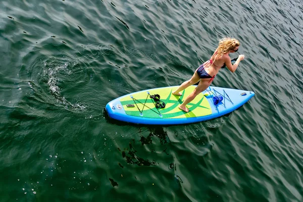 Gmunden Österreich August 2018 Luftaufnahme Junge Frau Auf Dem Paddelbrett — Stockfoto