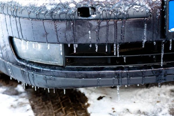 Auto Straat Vallende Ijzige Regen — Stockfoto