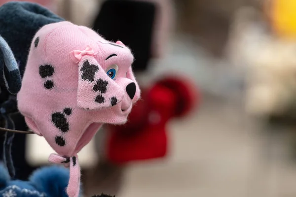 Sombreros Para Niños Punto Colores Con Diferentes Caras Animales —  Fotos de Stock