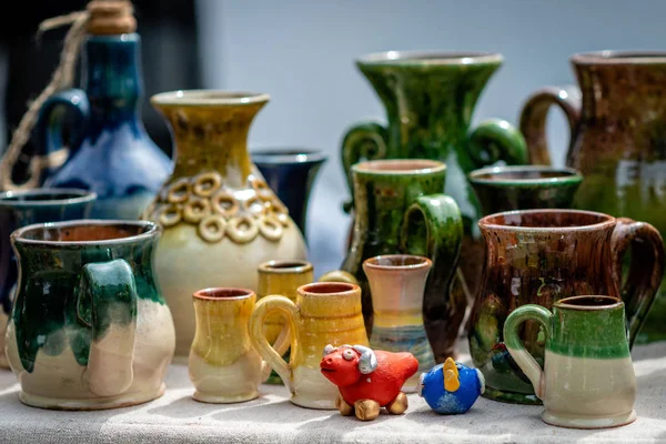 Colorful Clay Vases Pots Marketplace Rga Selective Focus Image — Stock Photo, Image